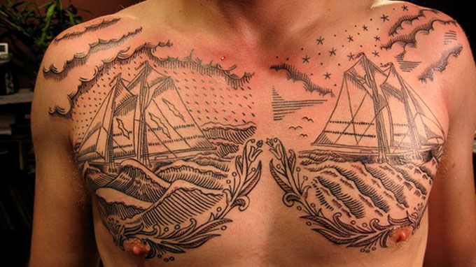 artistic-chest-tattoos-for-men-two-ships