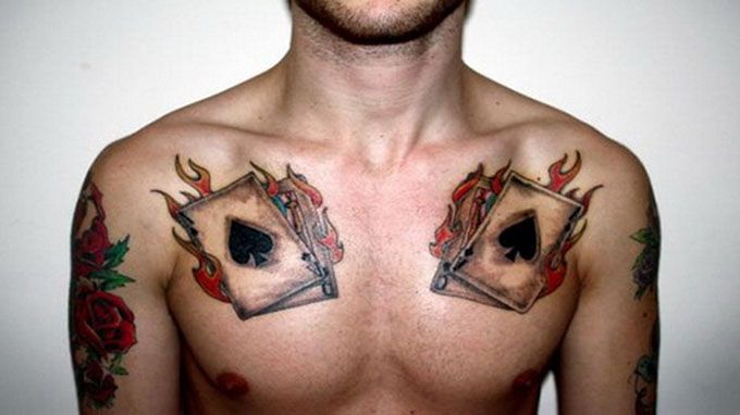 chest-tattoo-for-men-two-cards