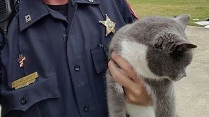 Mike Scott menggendong Bella. Facebook/Ascension Parish Sheriff’s Office